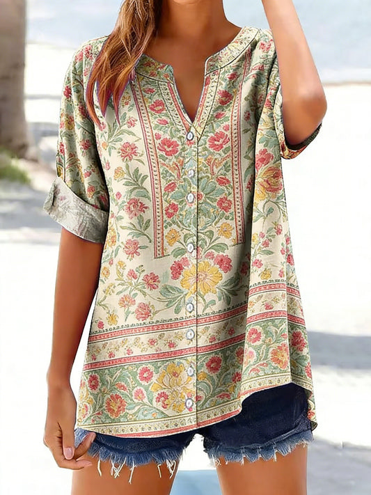 Women's retro-style floral button-down shirt