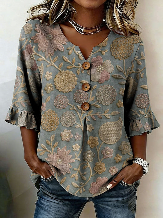 Women's open floral linen skirt