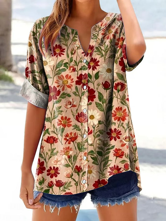 Women's retro-style floral button-down shirt