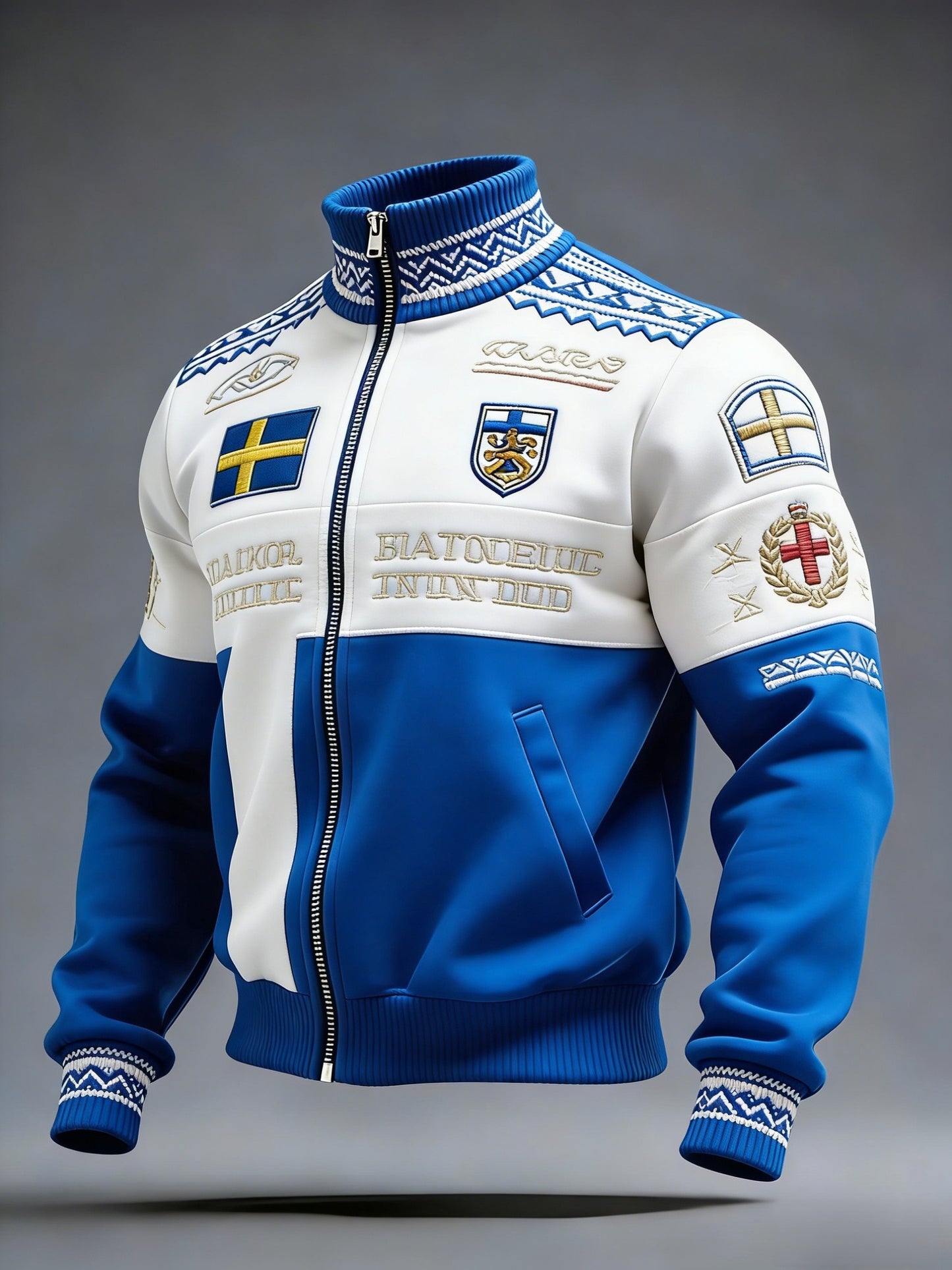 Retro Viking Svensk flaggbricka Casual Sporty Stand Collar Jacka