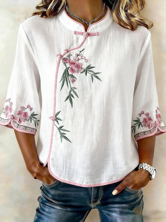 Cotton and linen dust jacket with floral pattern