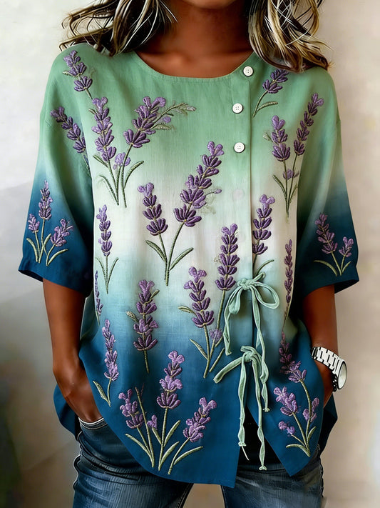 Women's floral linen blend button-down shirt