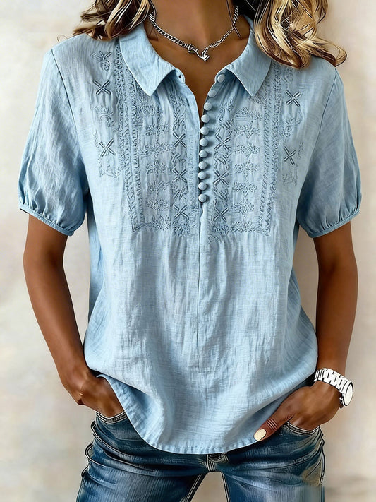 Women's cotton-linen floral casual t-shirt