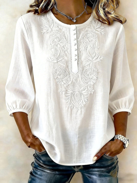 Cotton and linen floral print cardigan