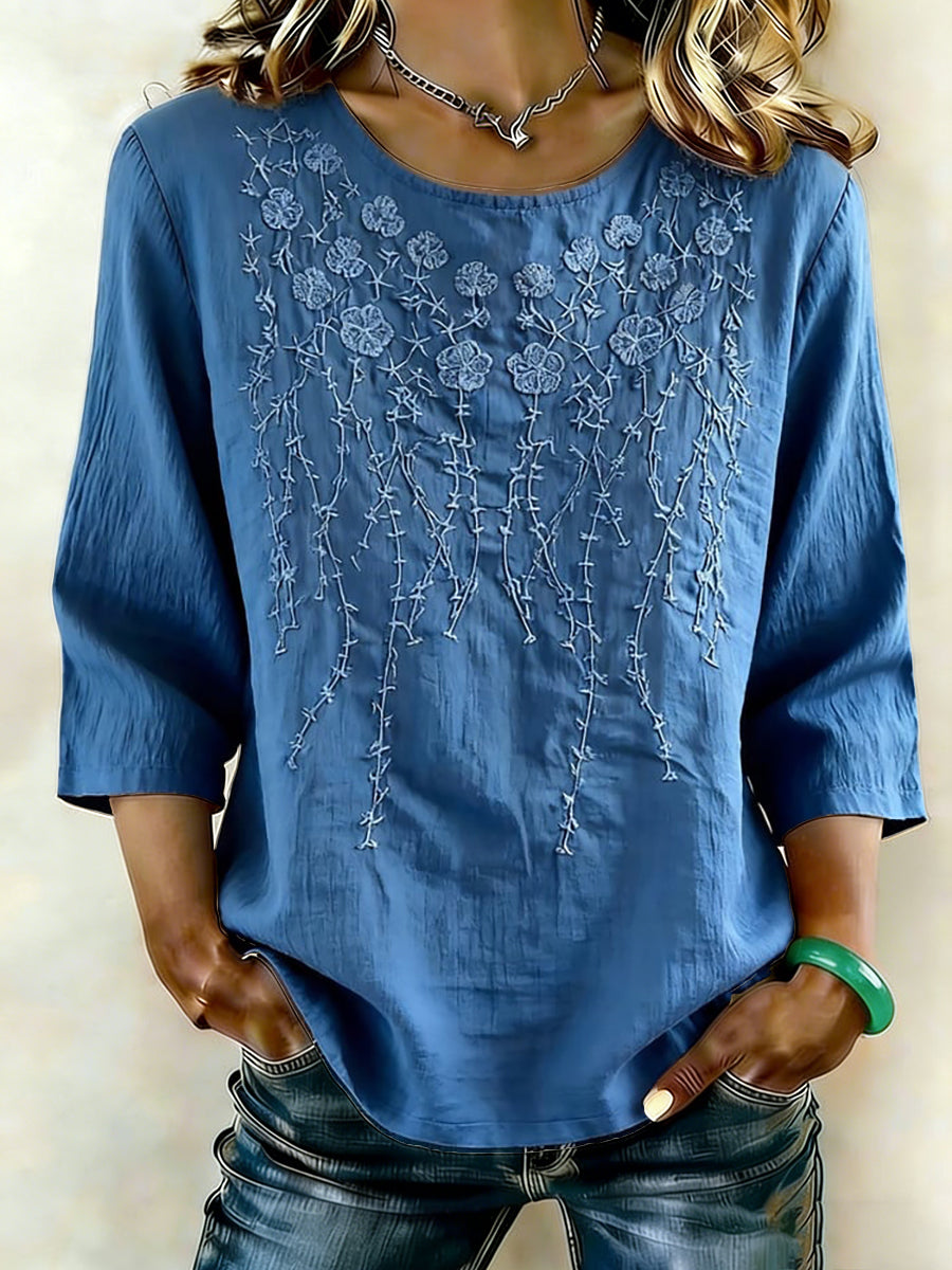 Women's floral art linen shirt