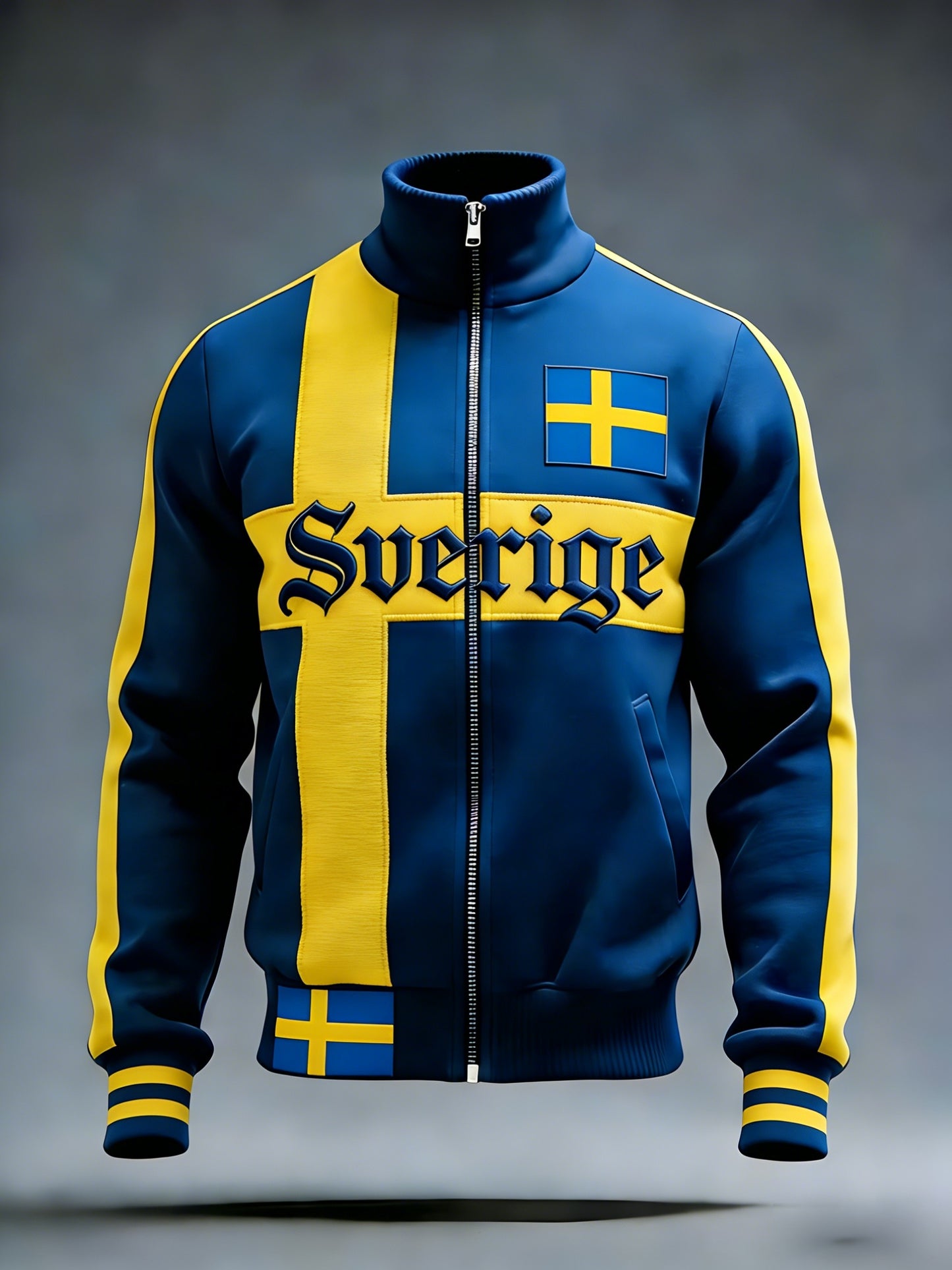 Retro Viking Swedish flag badge casual sporty stand-up collar jacket
