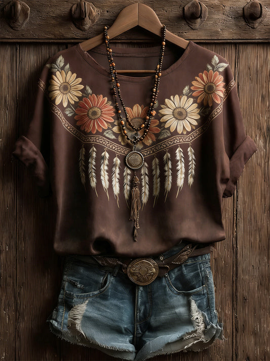 Women's Vintage Plants Flowers Printed T-Shirt