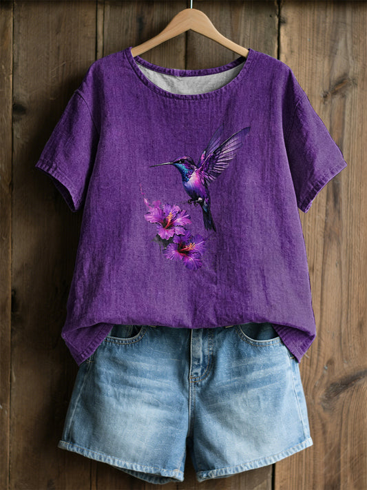 Women's shirt with printed plant and flower pattern, casual style