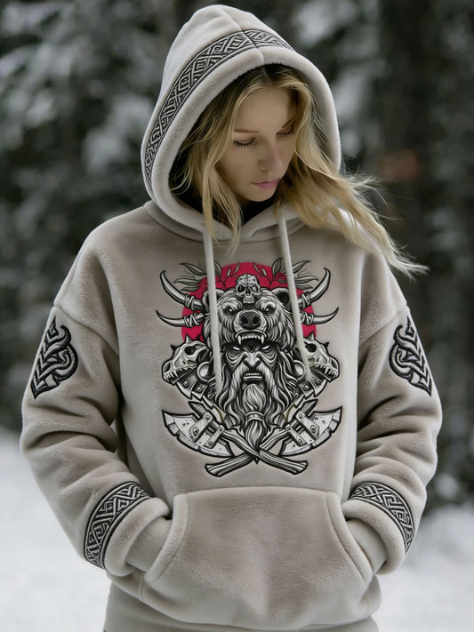 Women's long-sleeved hooded sweatshirt with a Viking pattern