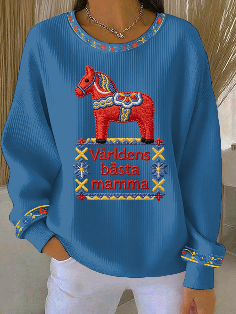 Damsweatshirt med tryckt motiv till Mors dag på svenska, avslappnad stil