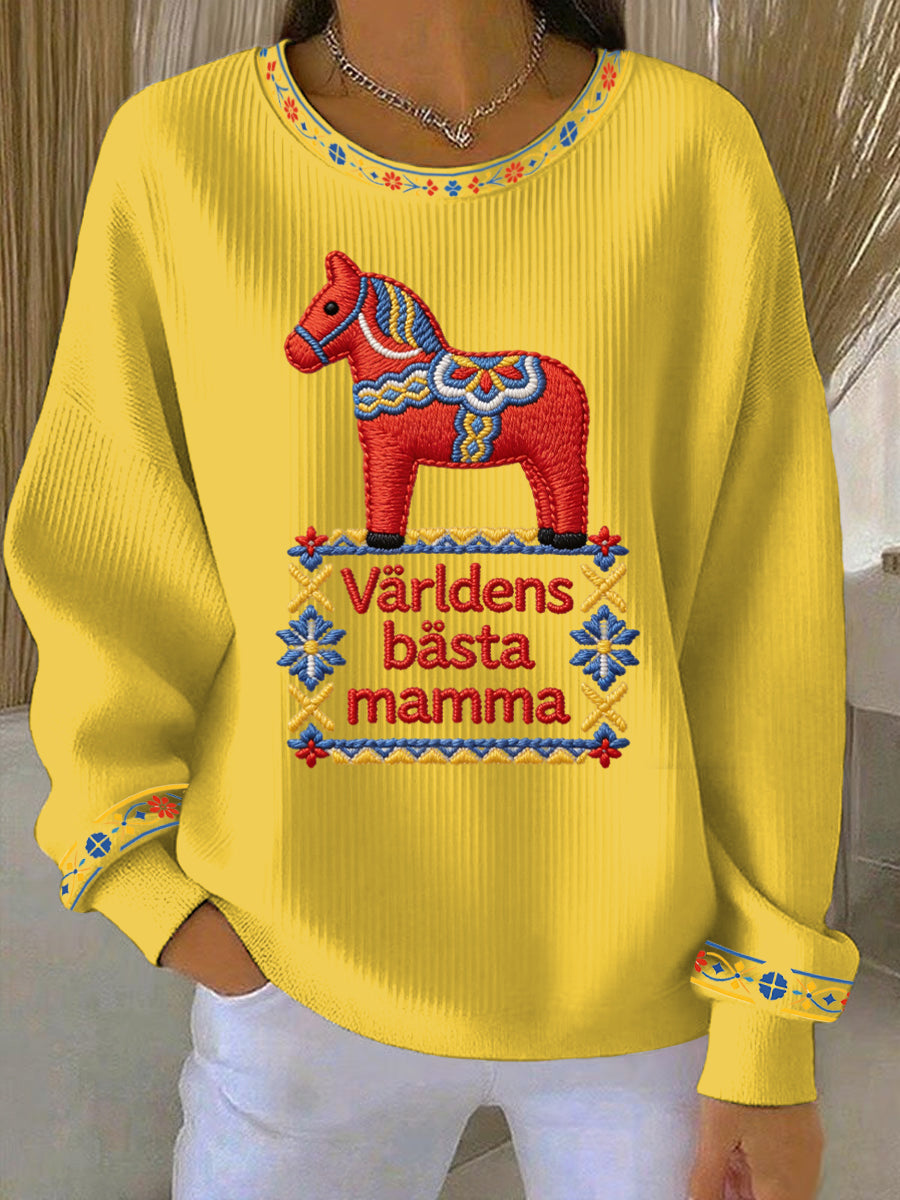 Damsweatshirt med tryckt motiv till Mors dag på svenska, avslappnad stil