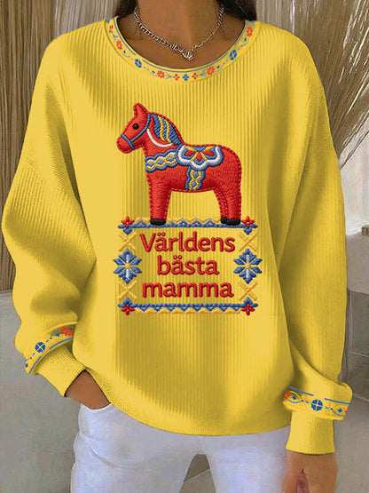 Damsweatshirt med tryckt motiv till Mors dag på svenska, avslappnad stil