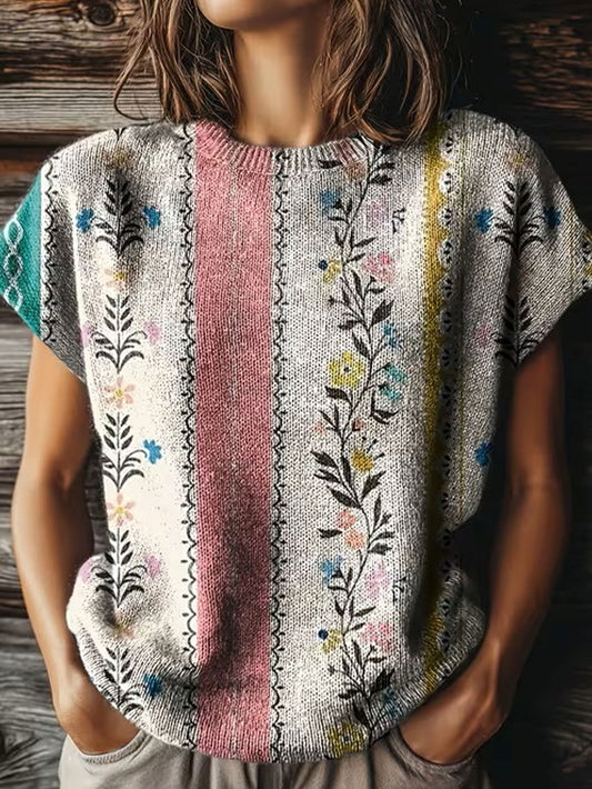 Women's Floral Art Retro Printed Top
