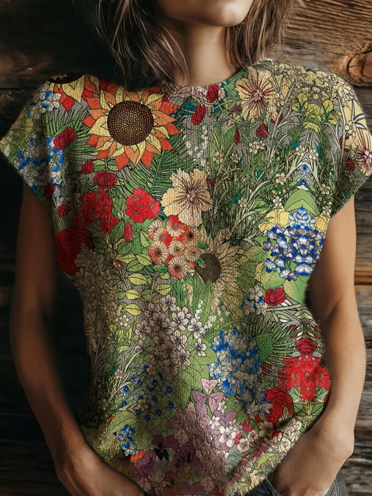 Women's Floral Art Retro Printed Top