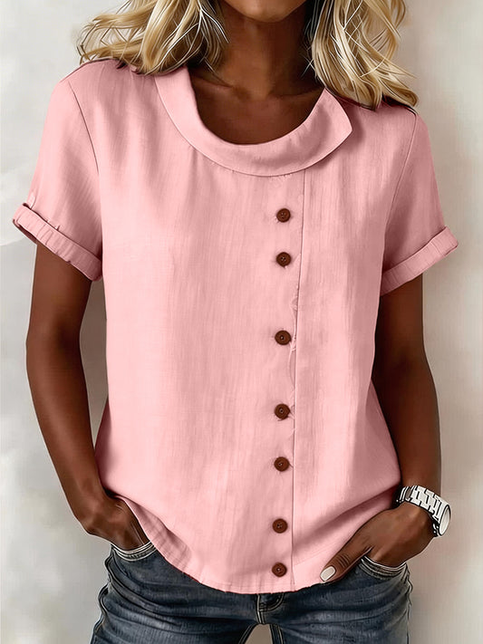 Women's Plain Solid Color Linen Blend Shirt