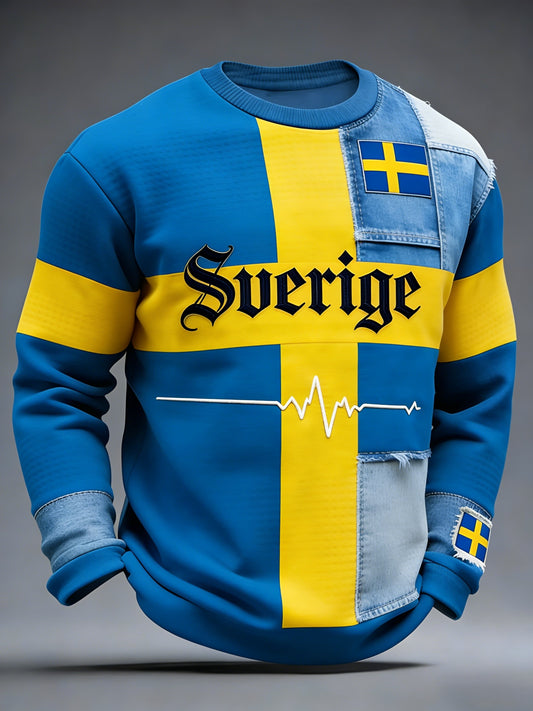 Retro Viking Swedish Flag Badge Relaxed Long Sleeve Sweatshirt