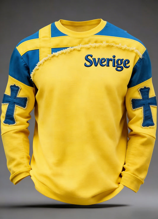 Retro Viking Swedish Flag Badge Relaxed Long Sleeve Sweatshirt