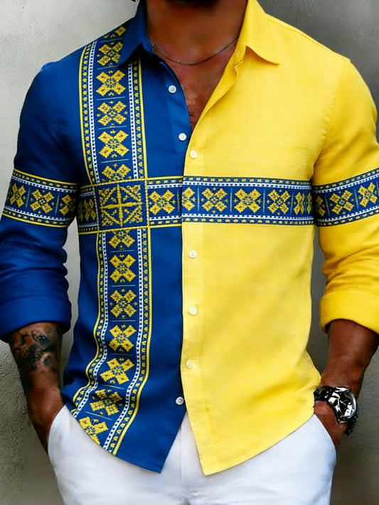 Retro Viking Swedish Flag Badge Casual Long Sleeve Shirt