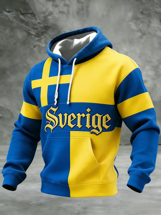 Retro Viking Swedish Flag Emblem Casual Long-sleeved Hooded