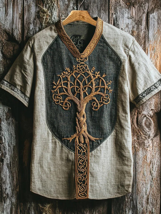 Men's Viking style V-neck sweater with print