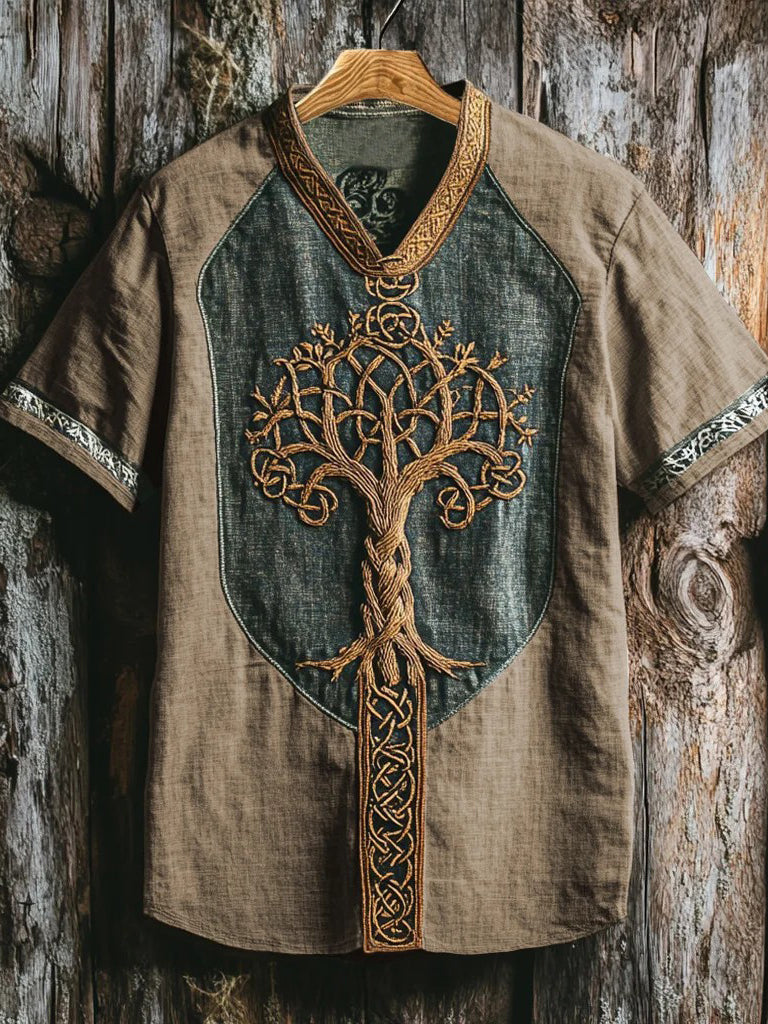Men's Viking style V-neck sweater with print