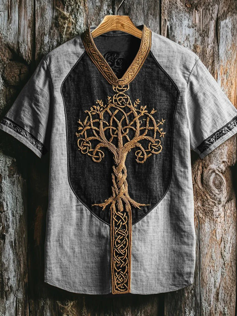 Men's Viking style V-neck sweater with print