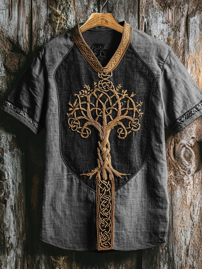 Men's Viking style V-neck sweater with print