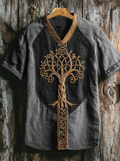 Men's Viking style V-neck sweater with print