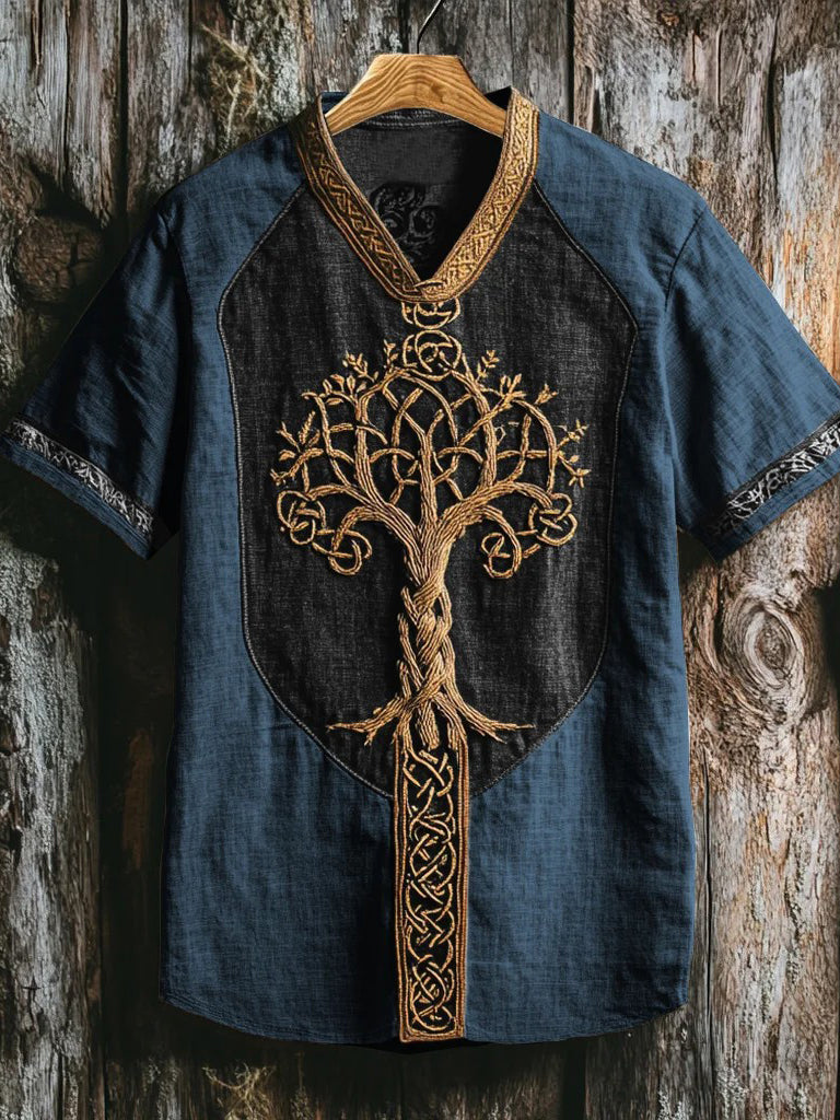 Men's Viking style V-neck sweater with print