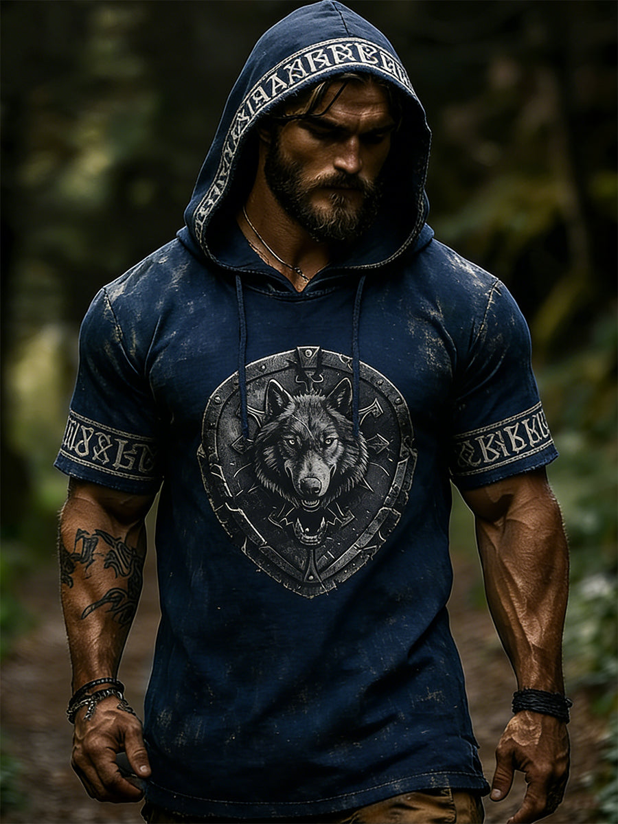 Herrhoodie med korta ärmar och vikingatema