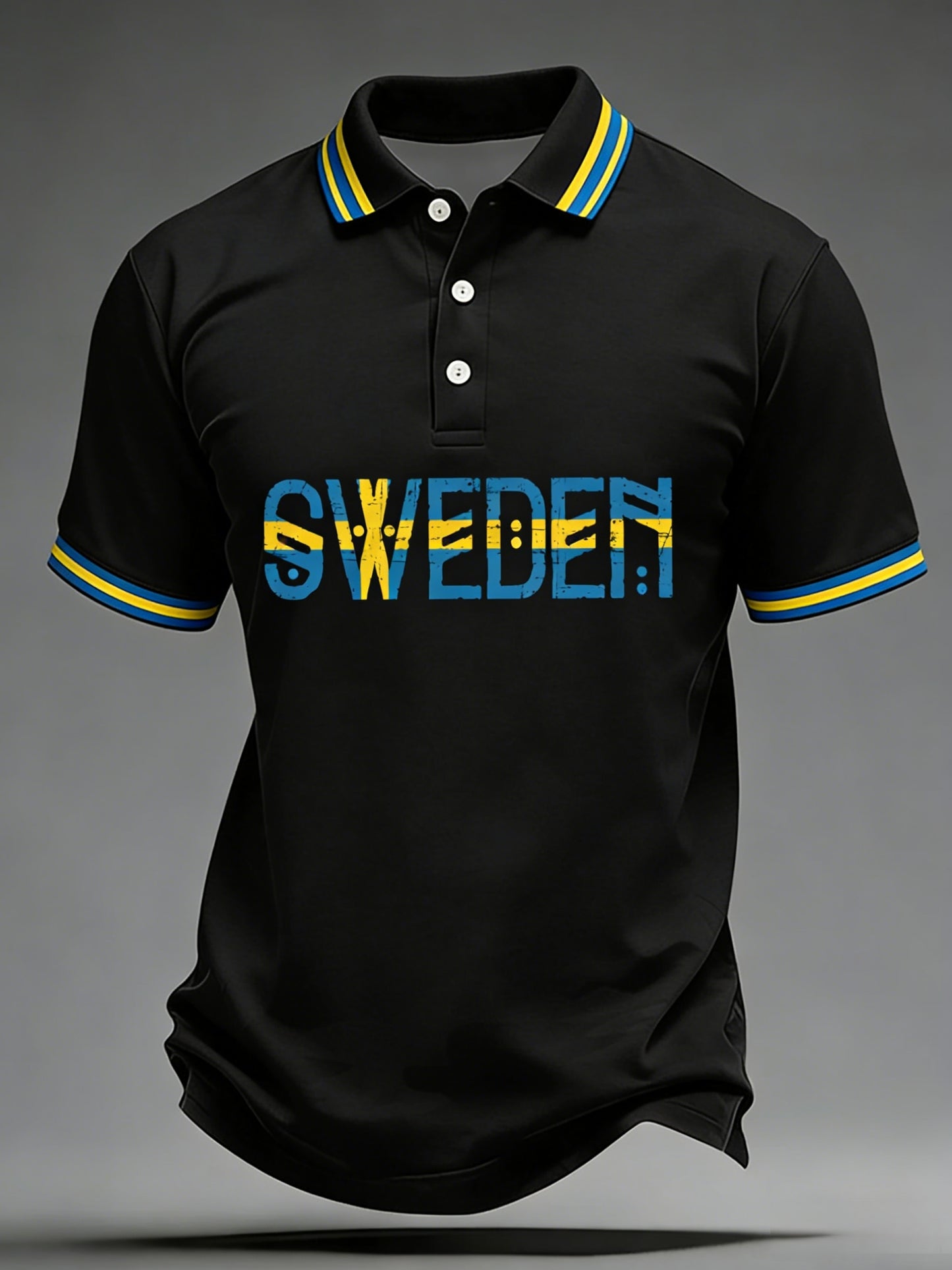Men's Retro Viking Swedish Flag Emblem Casual Short Sleeve Polo Shirt