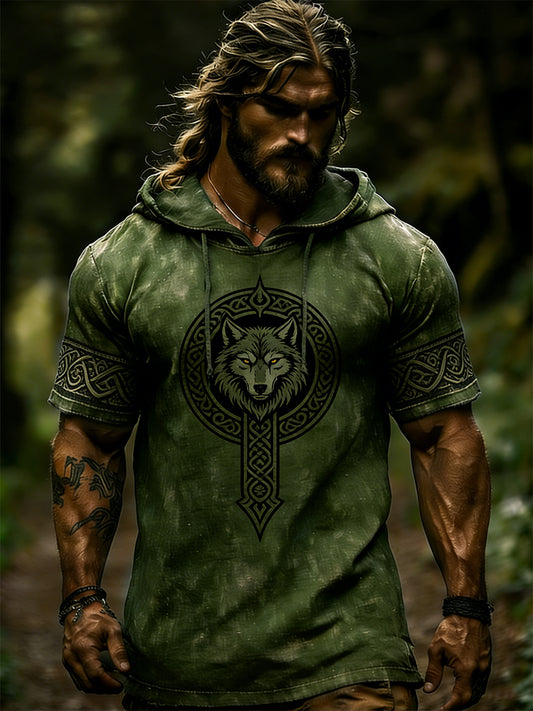 Men's short-sleeved hoodie with Viking theme