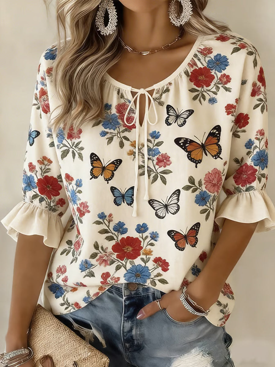Women's Casual Elegant Butterfly Print Casual Half-Sleeve Shirt