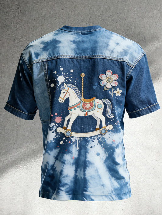 Men's sweatshirt with art print featuring a Swedish Dala horse theme