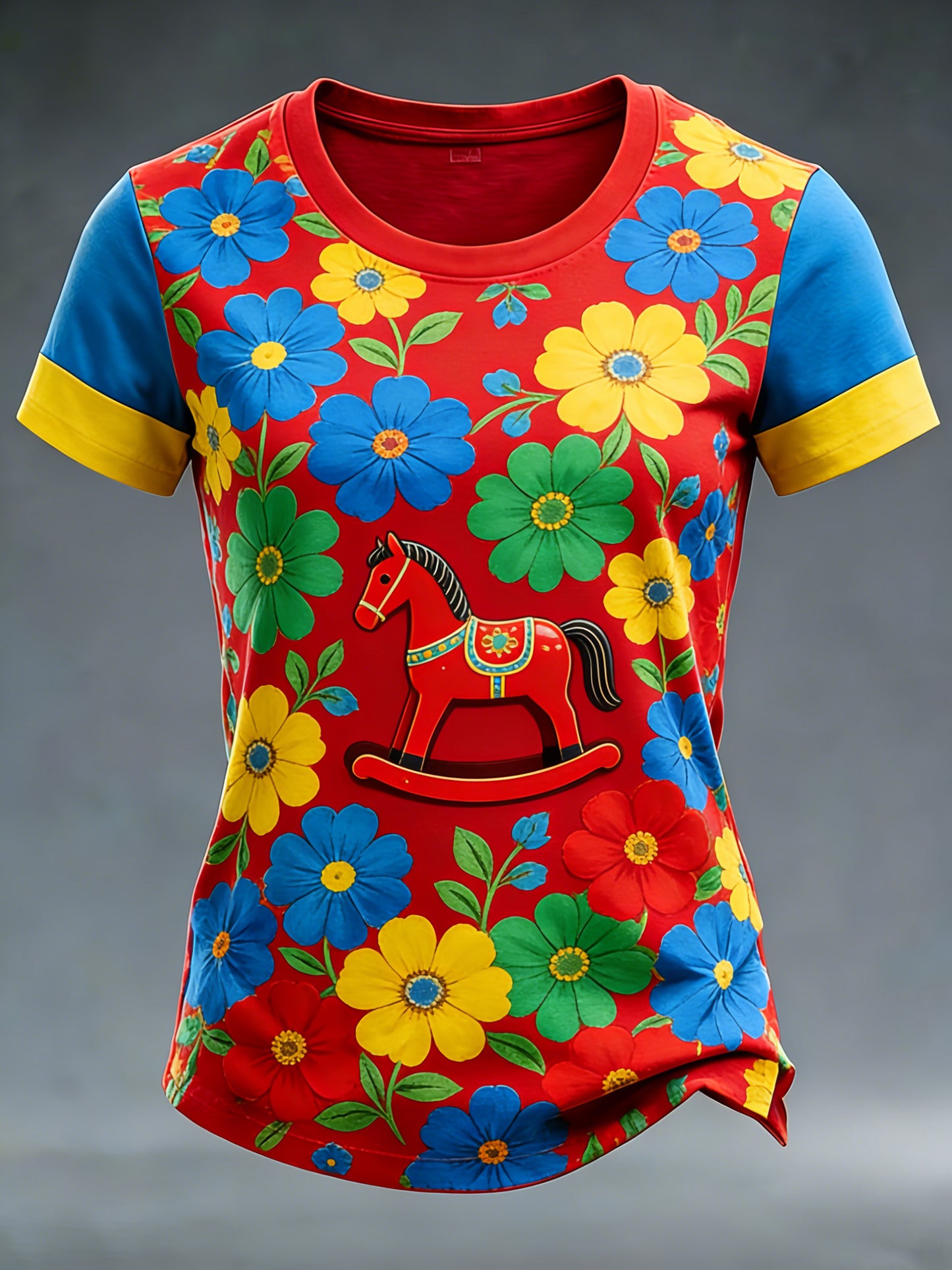 Women's T-shirt with art print on the theme of Swedish Dala horse