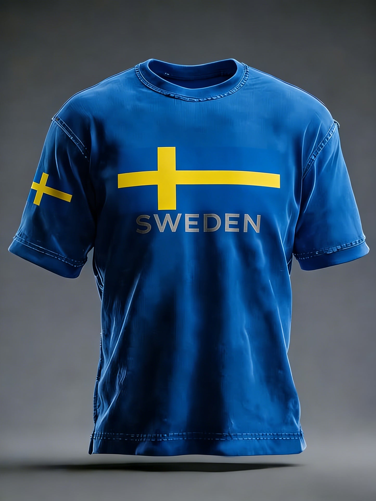 Retro Viking Swedish Flag Badge Casual Short Sleeve T-Shirt
