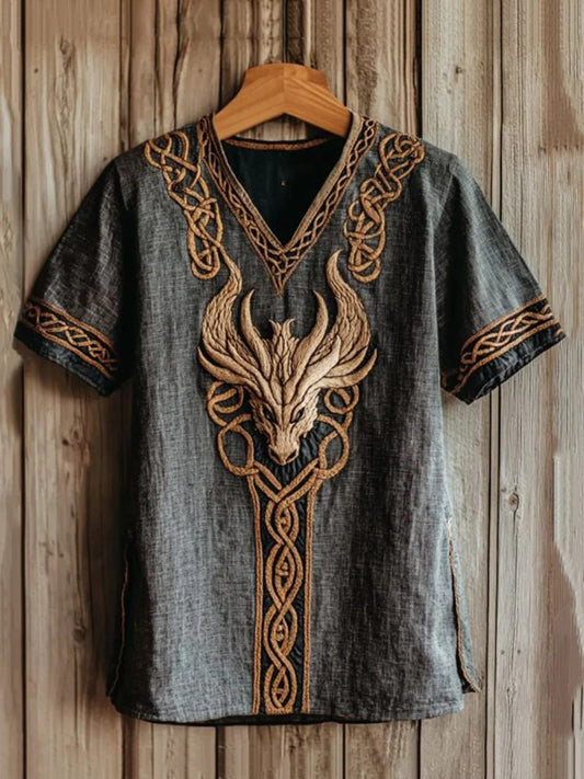 Men's Viking-style V-neck sweater with print