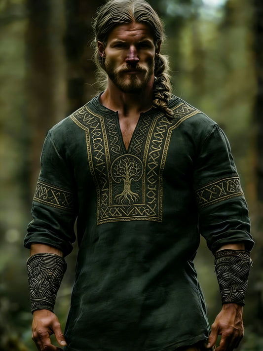 Men's Viking-themed sweater, printed design, long sleeve, and V-neck
