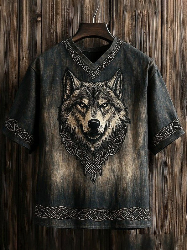 Men's Viking-style V-neck sweater with print