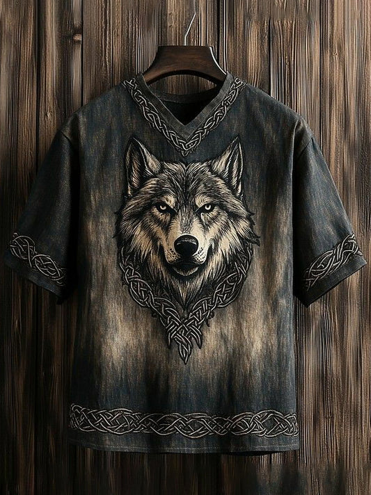 Men's Viking-style V-neck sweater with print