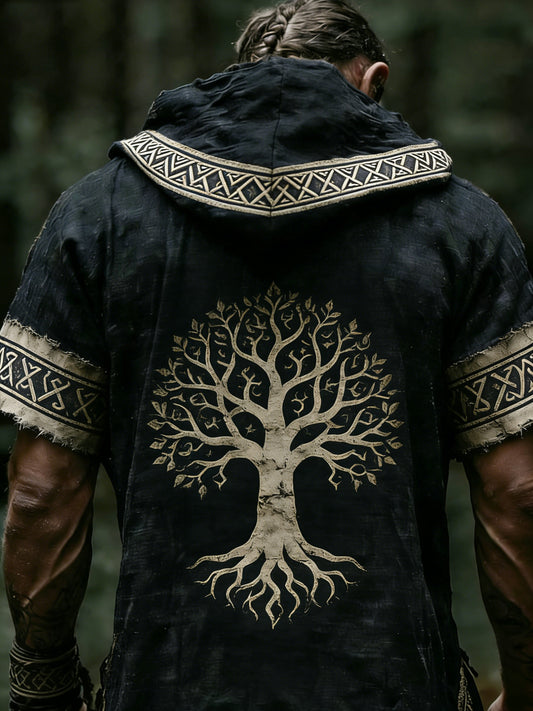 Men's sweatshirt with Viking pattern, short sleeves, and hood