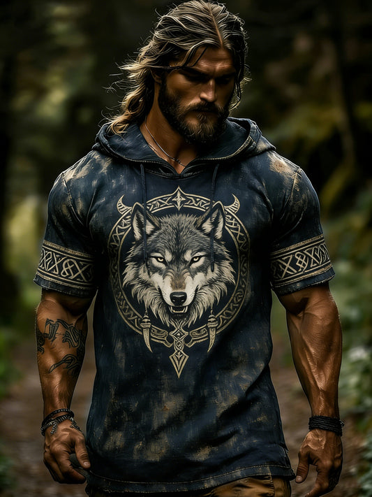Men's Viking pattern short sleeve hoodie