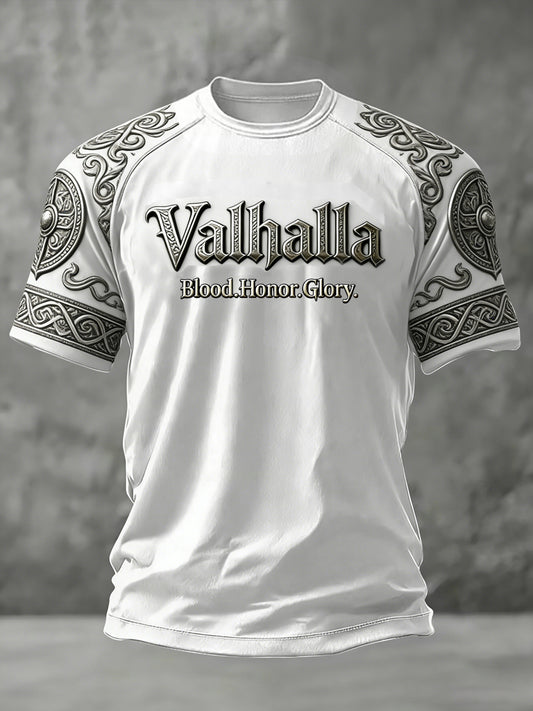 Men's Viking style t-shirt with Valhalla print, loose fit, short sleeves