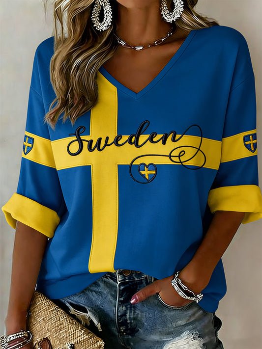 Dammtröja med tryckt mönster och v-ringning