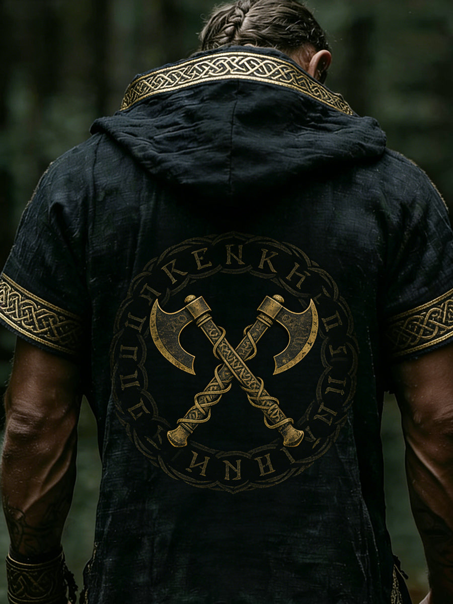 Herrhoodie med korta ärmar och vikingatema