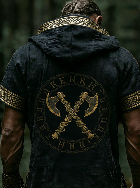 Men's short-sleeved hoodie with Viking theme