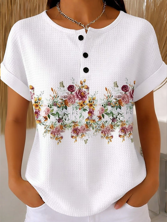 Women's Colorblock Graphic Geometric Print Waffle Short Sleeve Top