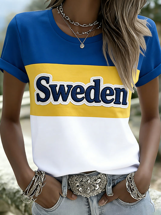 Women's Swedish T-shirt with local style Dala horse art print