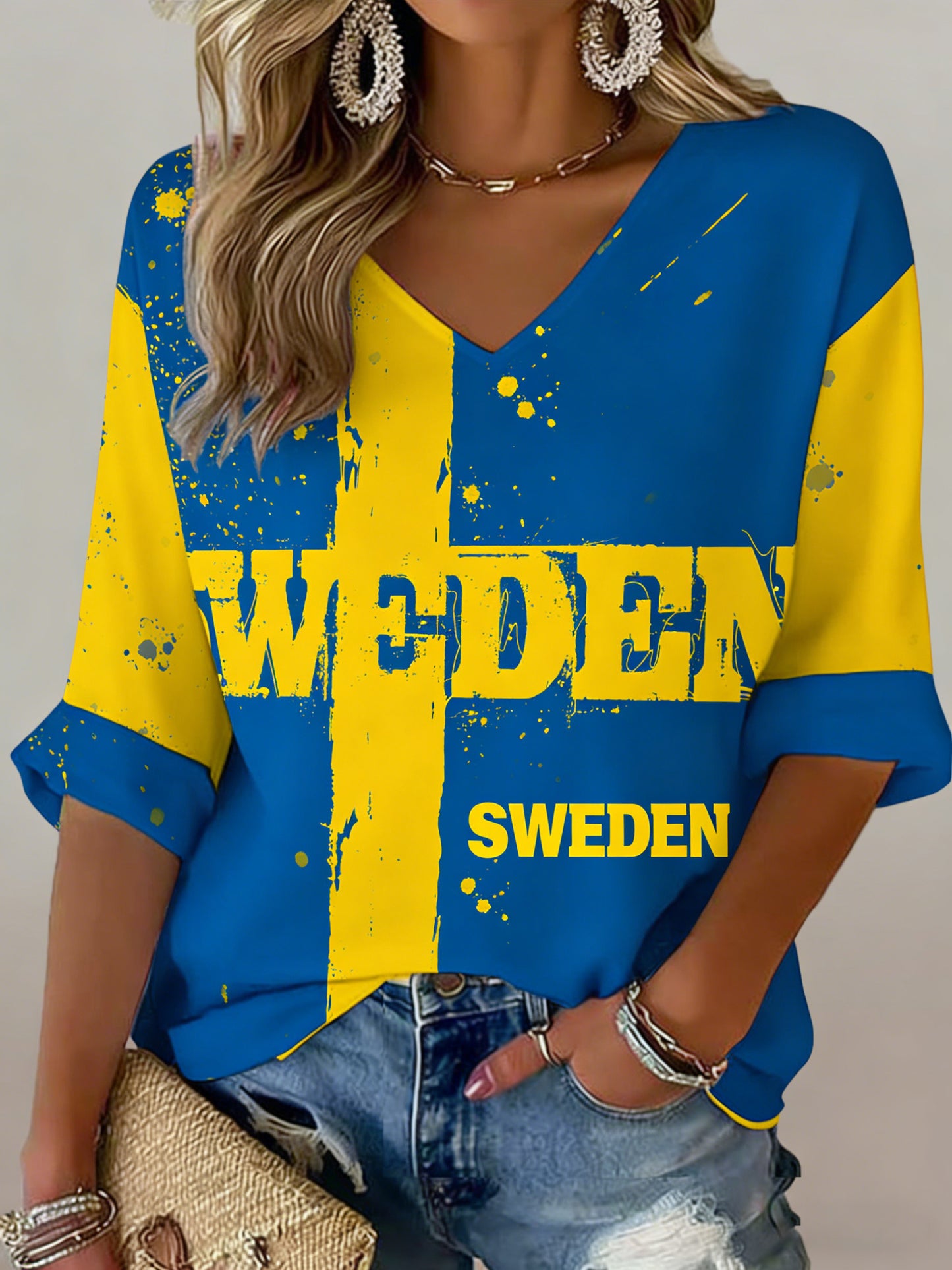 Women's Tank Top Dala Horse Art Print Swedish Flag Colors