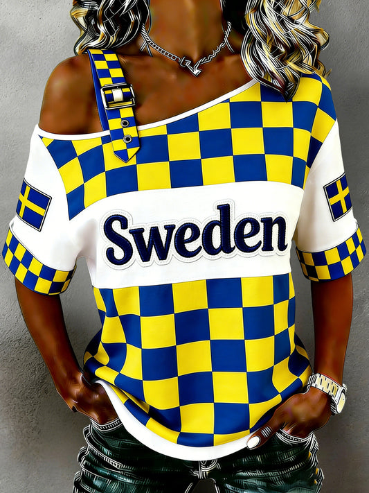 Women's Swedish T-shirt with local style Dala horse art print